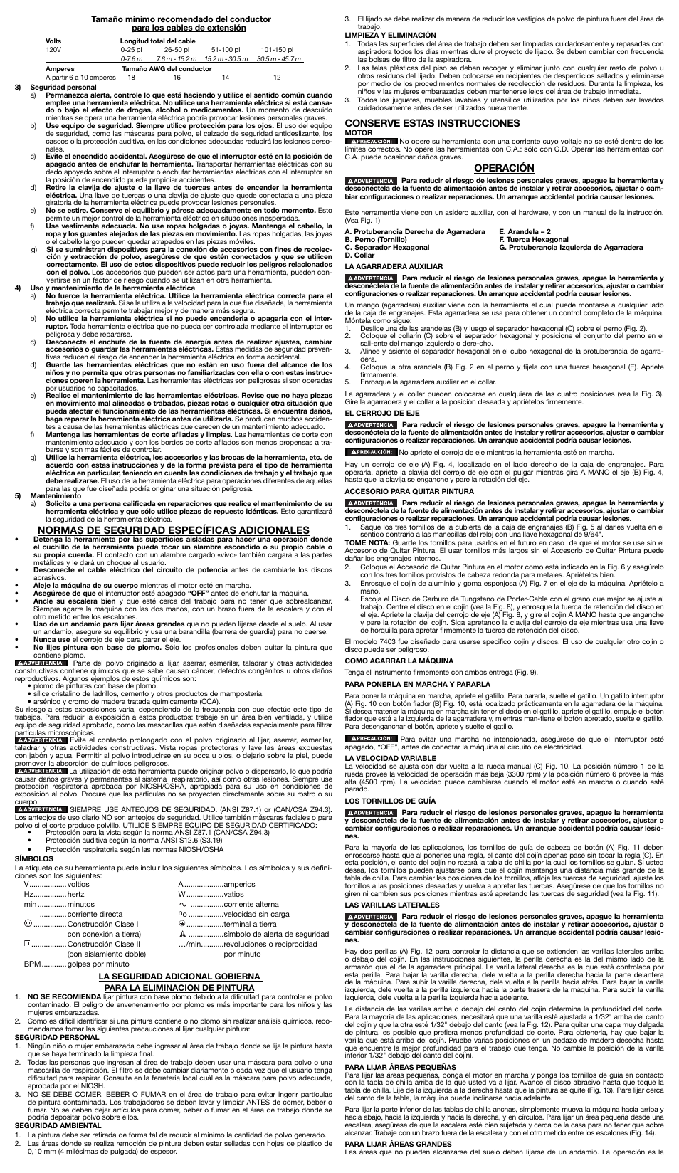 Normas de seguridad específicas adicionales, Conserve estas instrucciones, Operación | Porter-Cable a22946 User Manual | Page 5 / 6