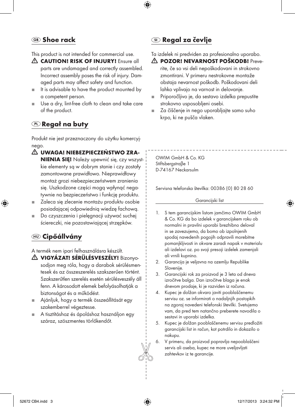 Shoe rack, Regał na buty, Cipőállvány | Regal za čevlje | Ordex T13851 User Manual | Page 2 / 4