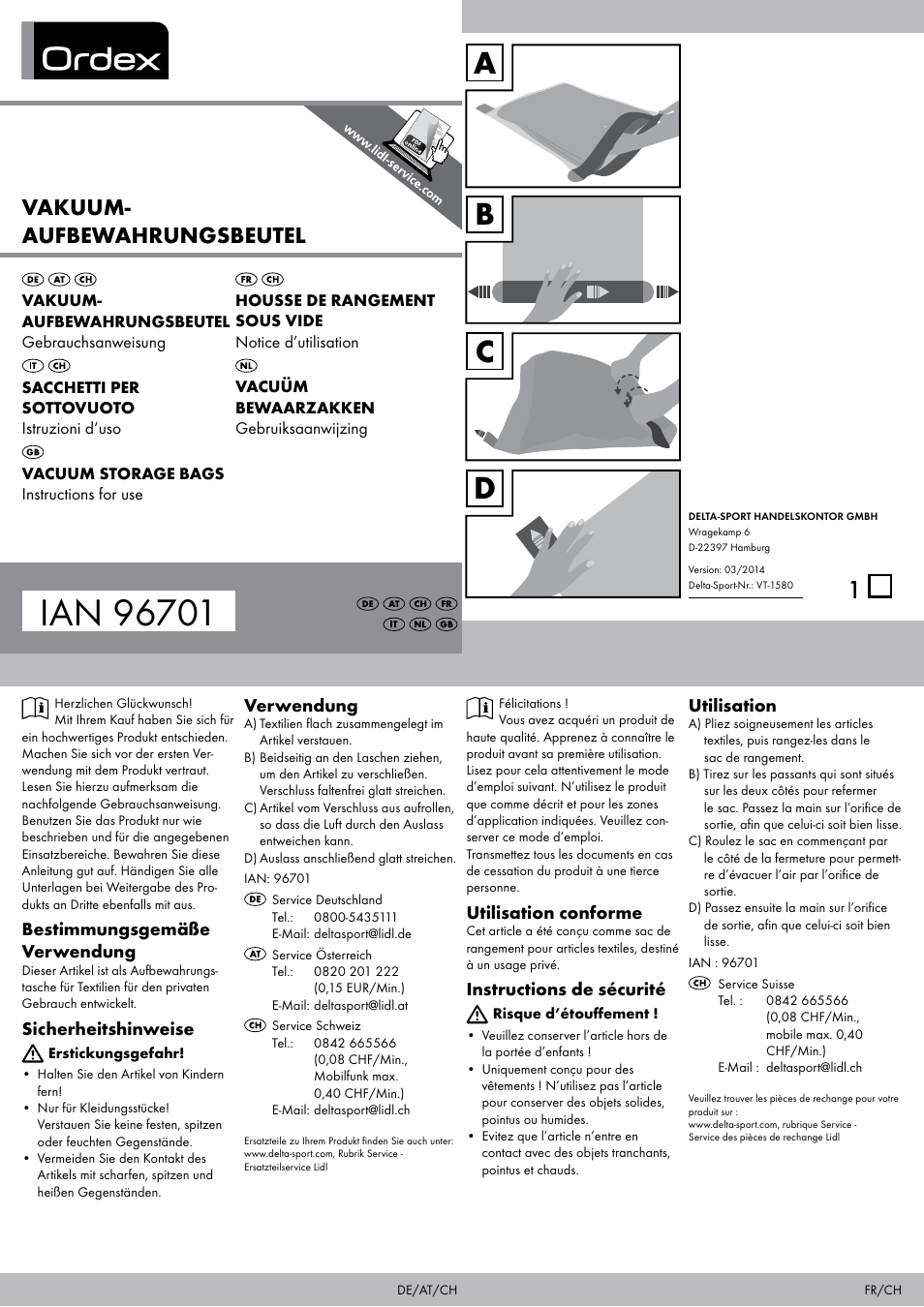 Ordex Vacuum Storage Bags User Manual | 2 pages