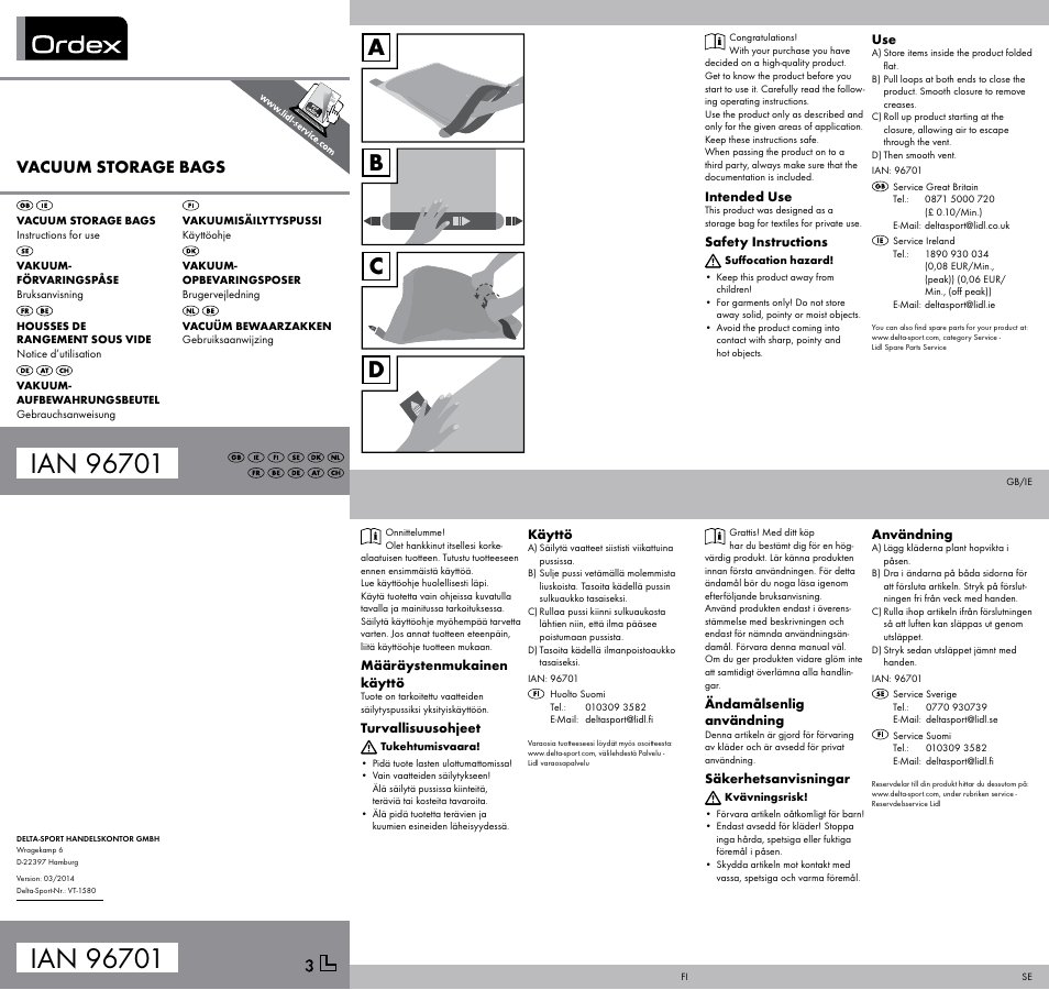 Ordex Vacuum Storage Bags User Manual | 2 pages