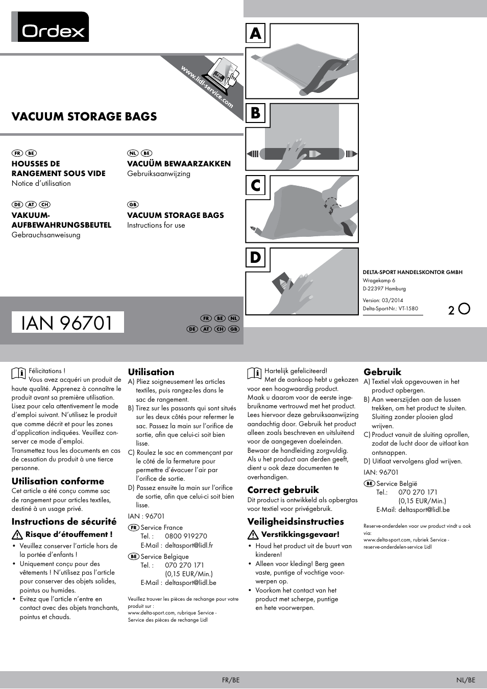 Ordex Vacuum Storage Bags User Manual | 2 pages