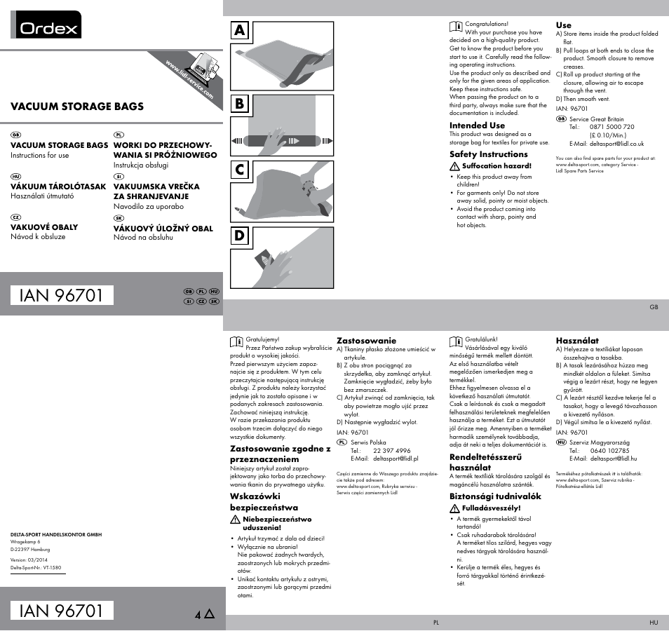 Ordex Vacuum Storage Bags User Manual | 2 pages