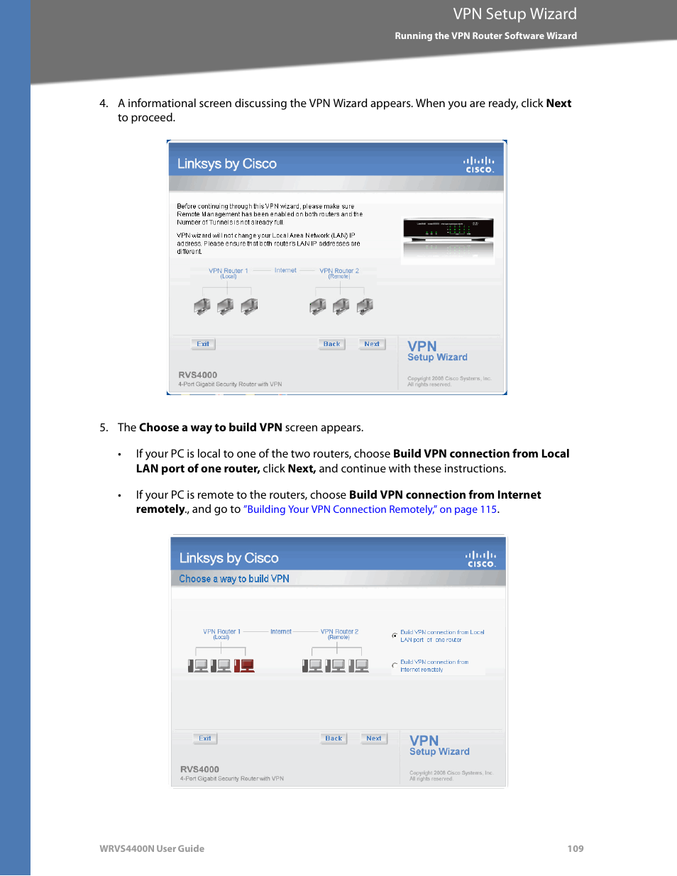 Vpn setup wizard | Linksys WRVS4400N User Manual | Page 115 / 180