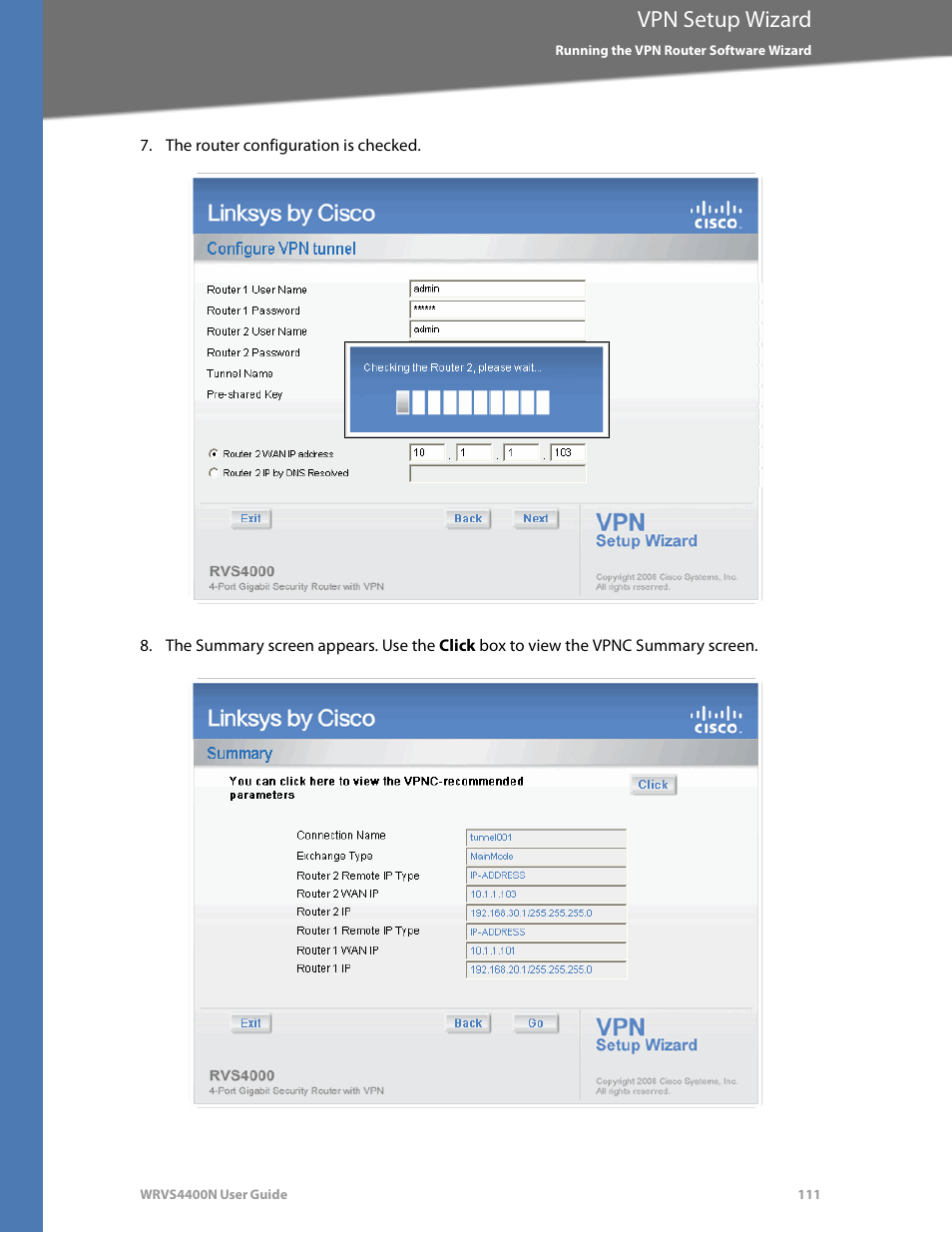 Vpn setup wizard | Linksys WRVS4400N User Manual | Page 117 / 180