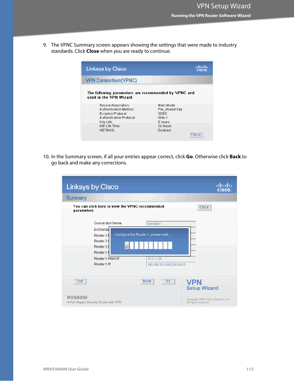 Vpn setup wizard | Linksys WRVS4400N User Manual | Page 118 / 180