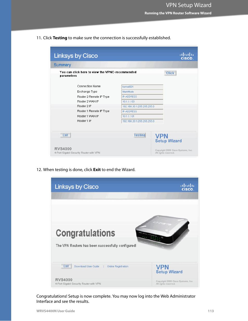 Vpn setup wizard | Linksys WRVS4400N User Manual | Page 119 / 180
