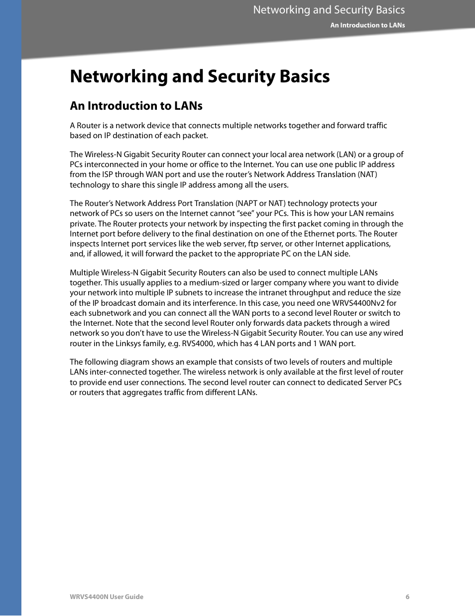 Networking and security basics, An introduction to lans, Chapter 2, "networking and security basics | Linksys WRVS4400N User Manual | Page 12 / 180