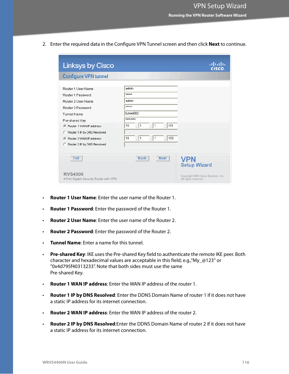 Vpn setup wizard | Linksys WRVS4400N User Manual | Page 122 / 180