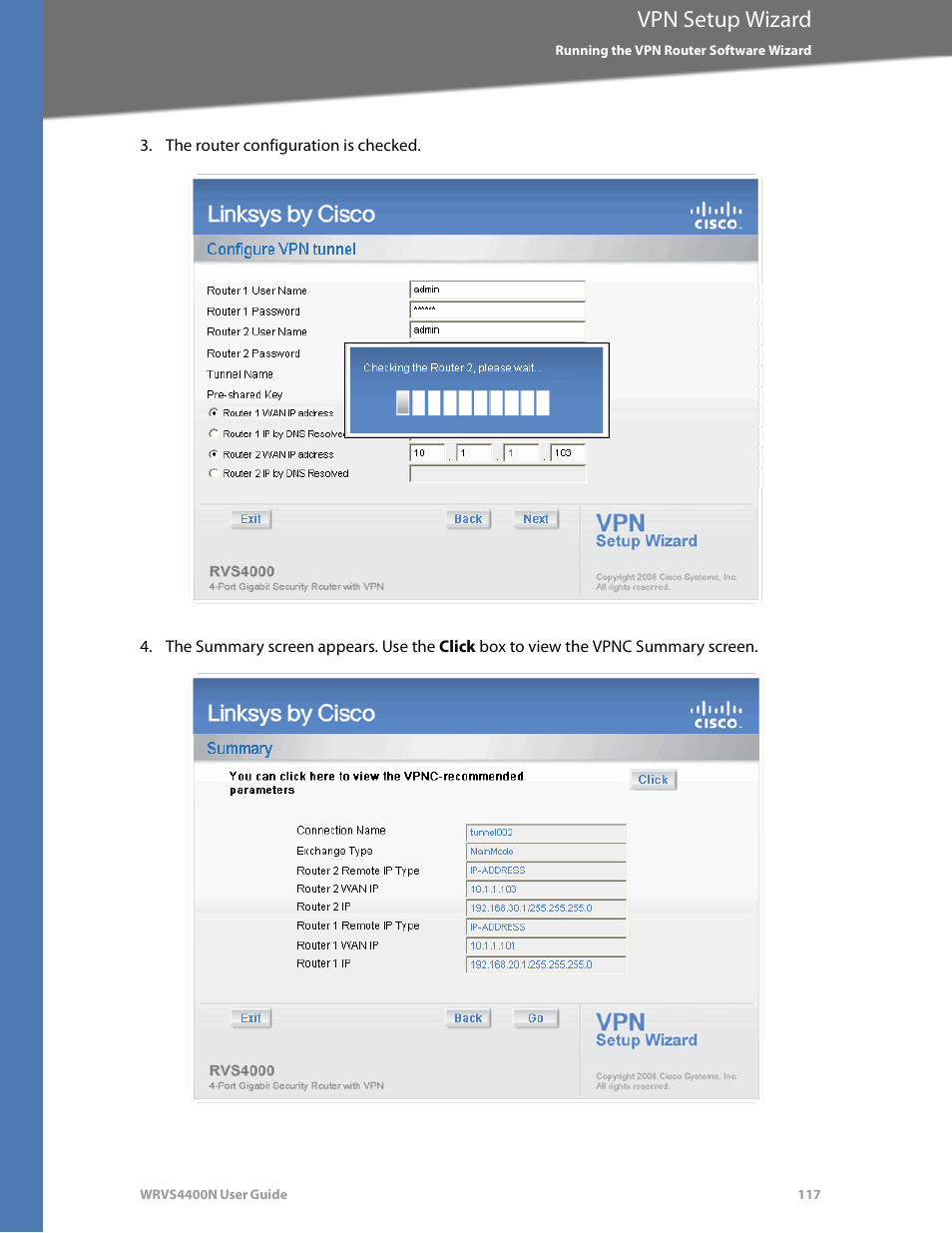 Vpn setup wizard | Linksys WRVS4400N User Manual | Page 123 / 180