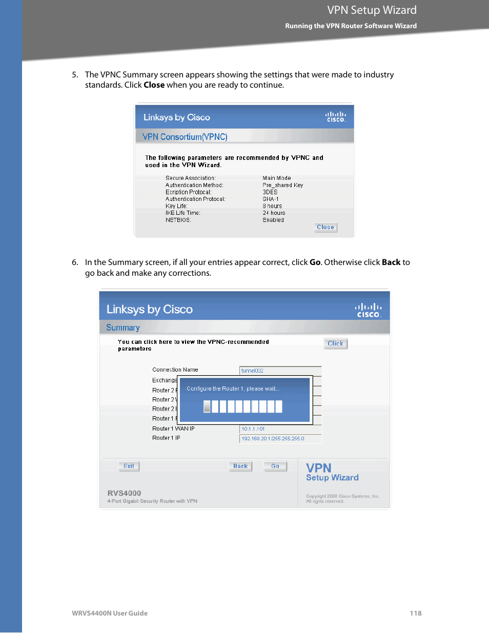 Vpn setup wizard | Linksys WRVS4400N User Manual | Page 124 / 180