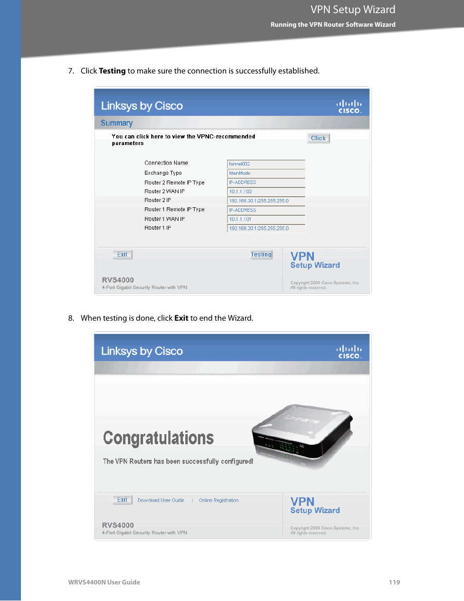 Vpn setup wizard | Linksys WRVS4400N User Manual | Page 125 / 180