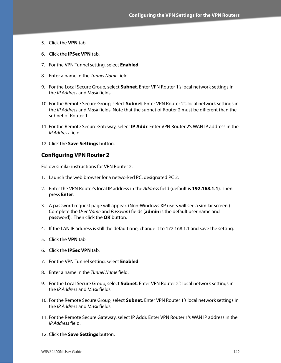 Configuring vpn router 2 | Linksys WRVS4400N User Manual | Page 148 / 180