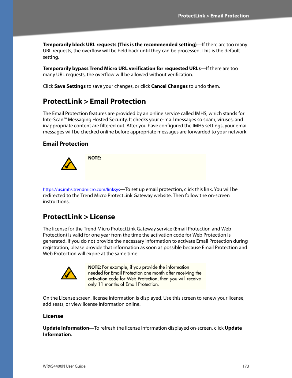 Protectlink > email protection, Email protection, Protectlink > license | License | Linksys WRVS4400N User Manual | Page 179 / 180