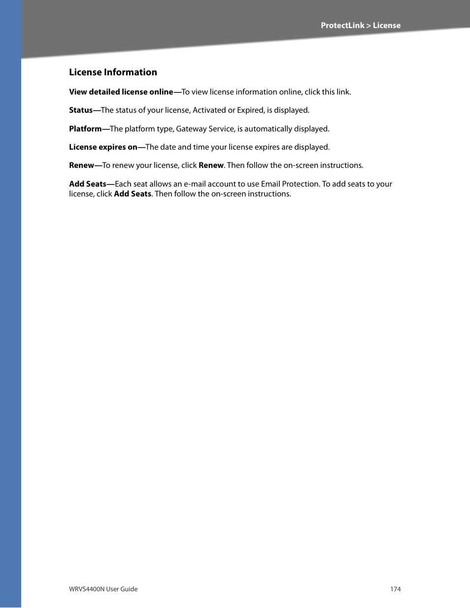 License information | Linksys WRVS4400N User Manual | Page 180 / 180