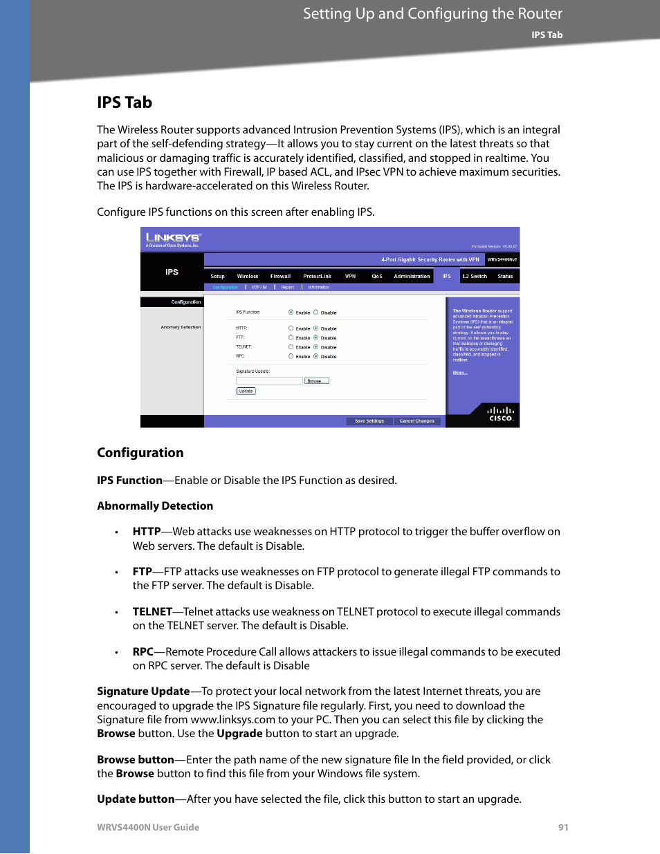 Ips tab, Configuration, Setting up and configuring the router | Linksys WRVS4400N User Manual | Page 97 / 180