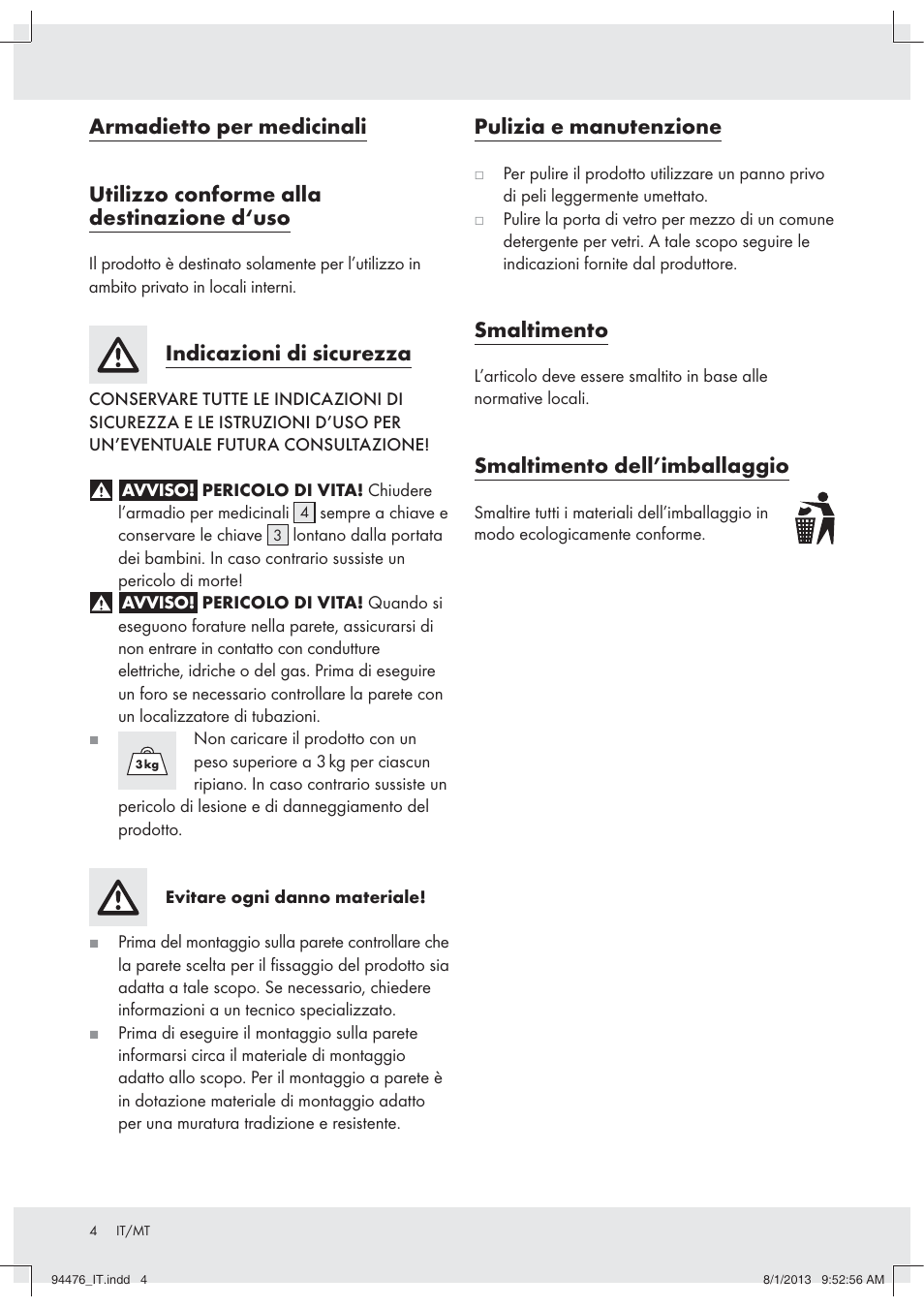 Indicazioni di sicurezza, Pulizia e manutenzione, Smaltimento | Smaltimento dell’imballaggio | Ordex Z31734A/Z31734B User Manual | Page 4 / 10