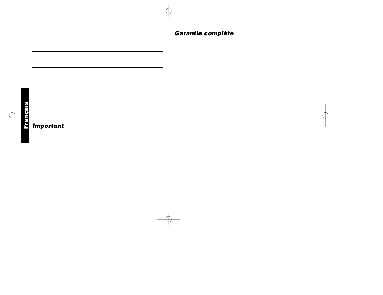 Important, Garantie complète, Français | DeWalt DW100-220 User Manual | Page 15 / 23