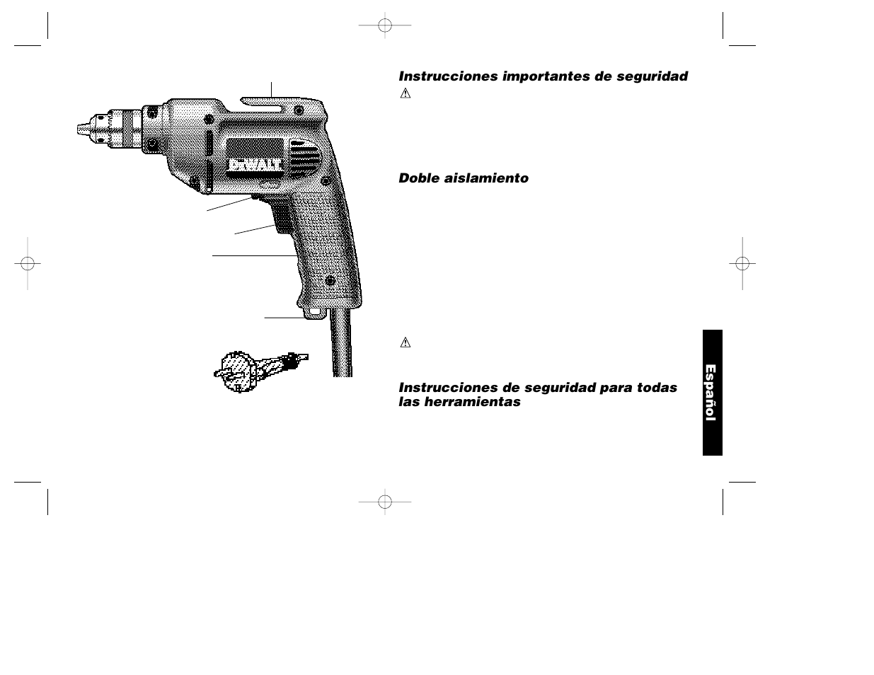 Instrucciones importantes de seguridad, Doble aislamiento, Español | DeWalt DW100-220 User Manual | Page 16 / 23