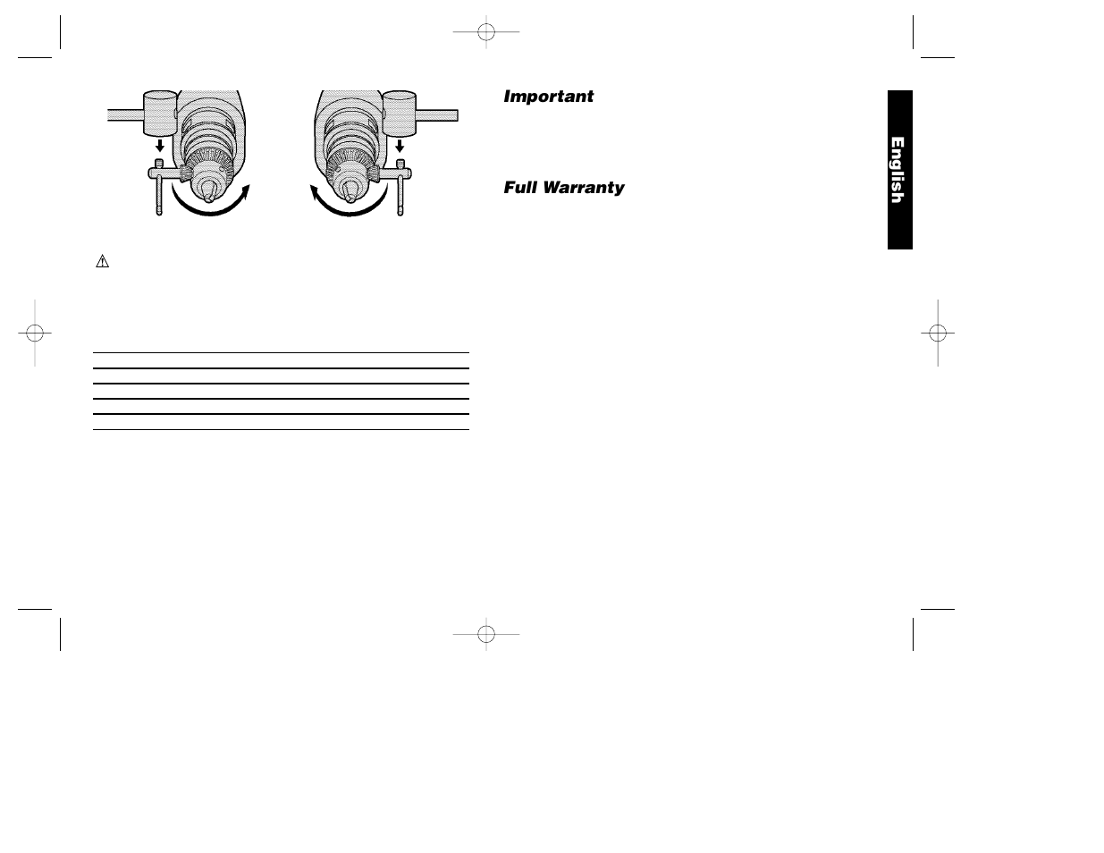 Important, Full warranty, English | DeWalt DW100-220 User Manual | Page 8 / 23