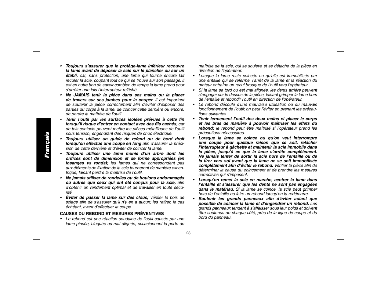 Français | DeWalt DW9116 User Manual | Page 24 / 64