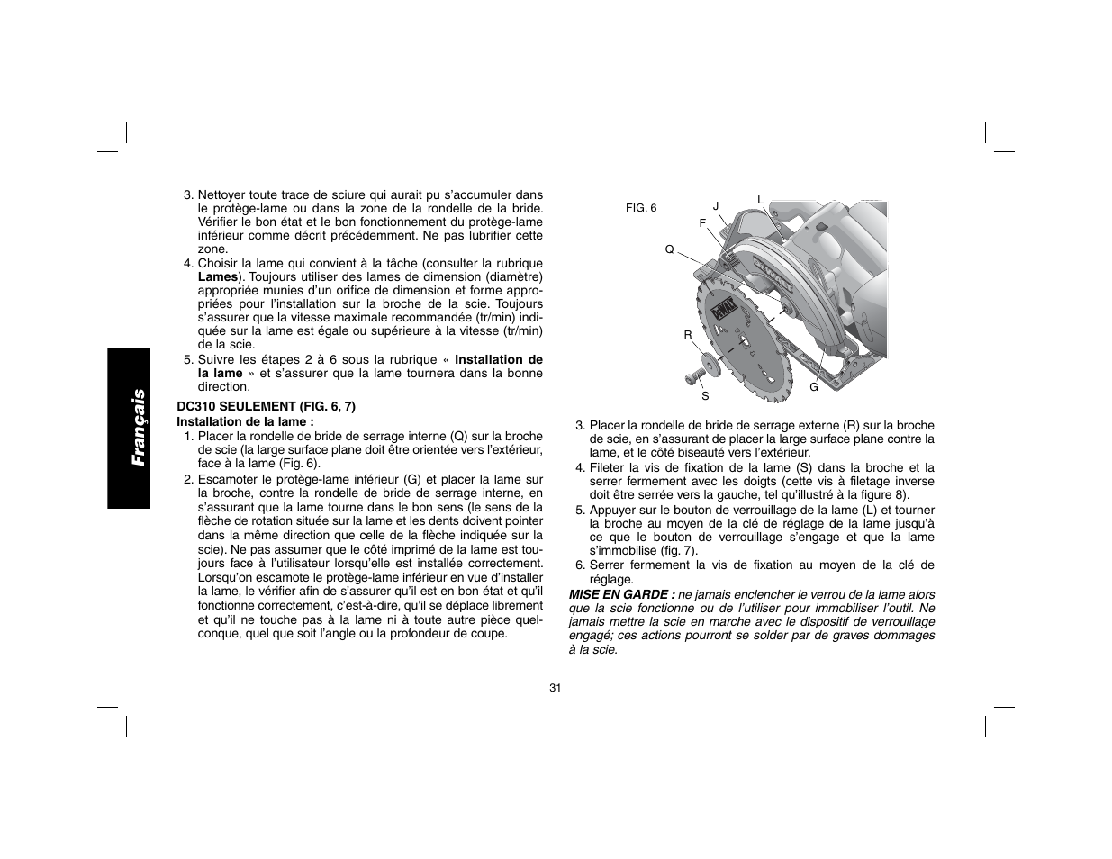 Français | DeWalt DW9116 User Manual | Page 32 / 64