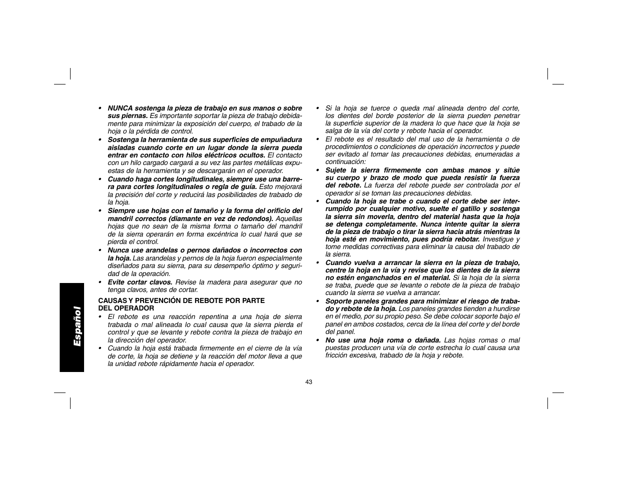 Español | DeWalt DW9116 User Manual | Page 44 / 64