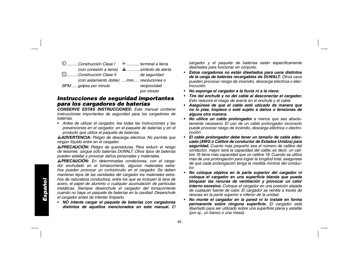 Español | DeWalt DW9116 User Manual | Page 46 / 64