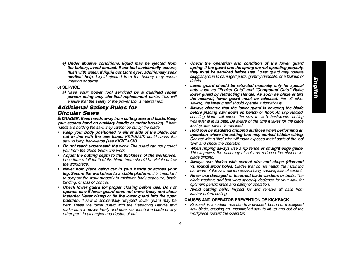 English, Additional safety rules for circular saws | DeWalt DW9116 User Manual | Page 5 / 64