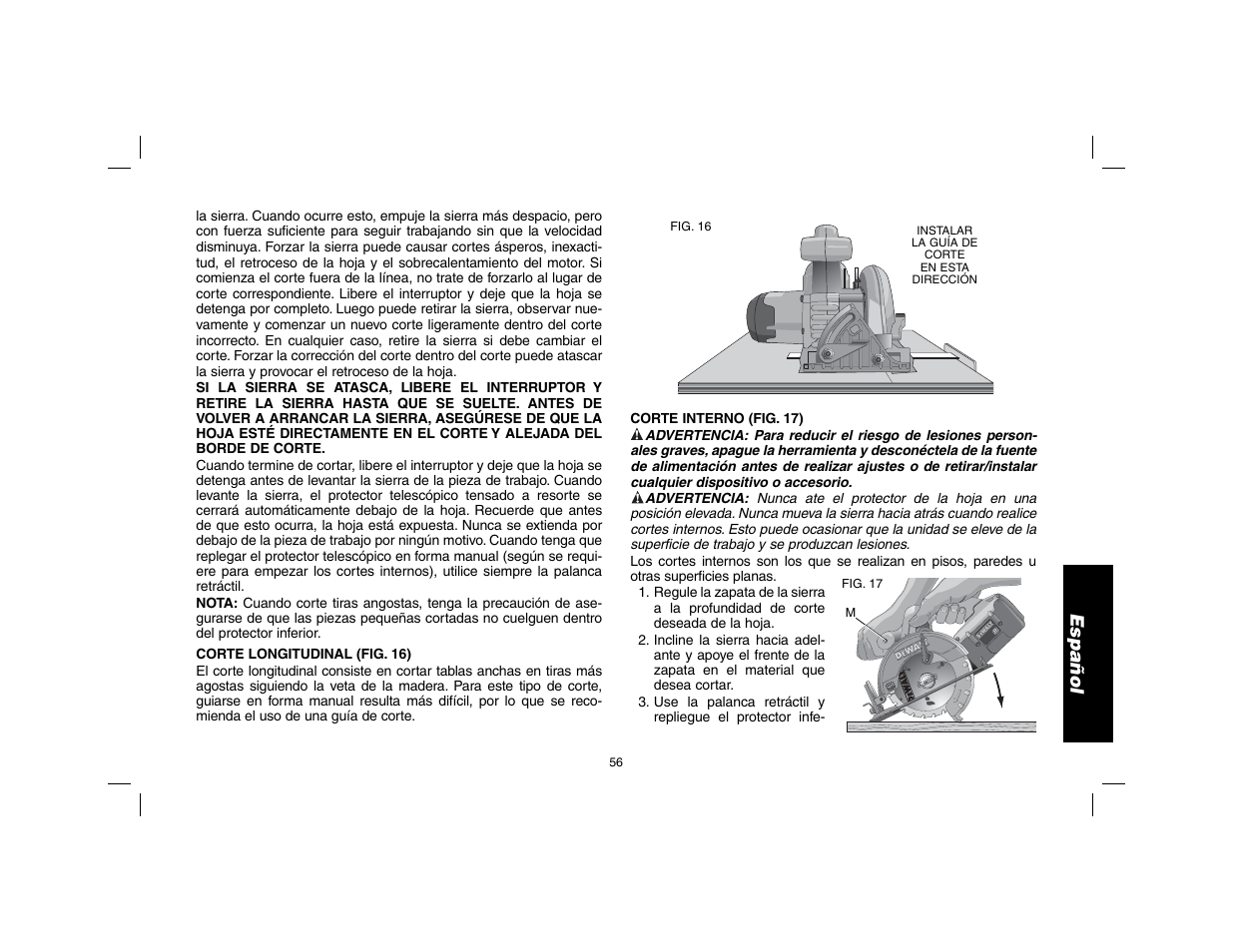 Español | DeWalt DW9116 User Manual | Page 57 / 64