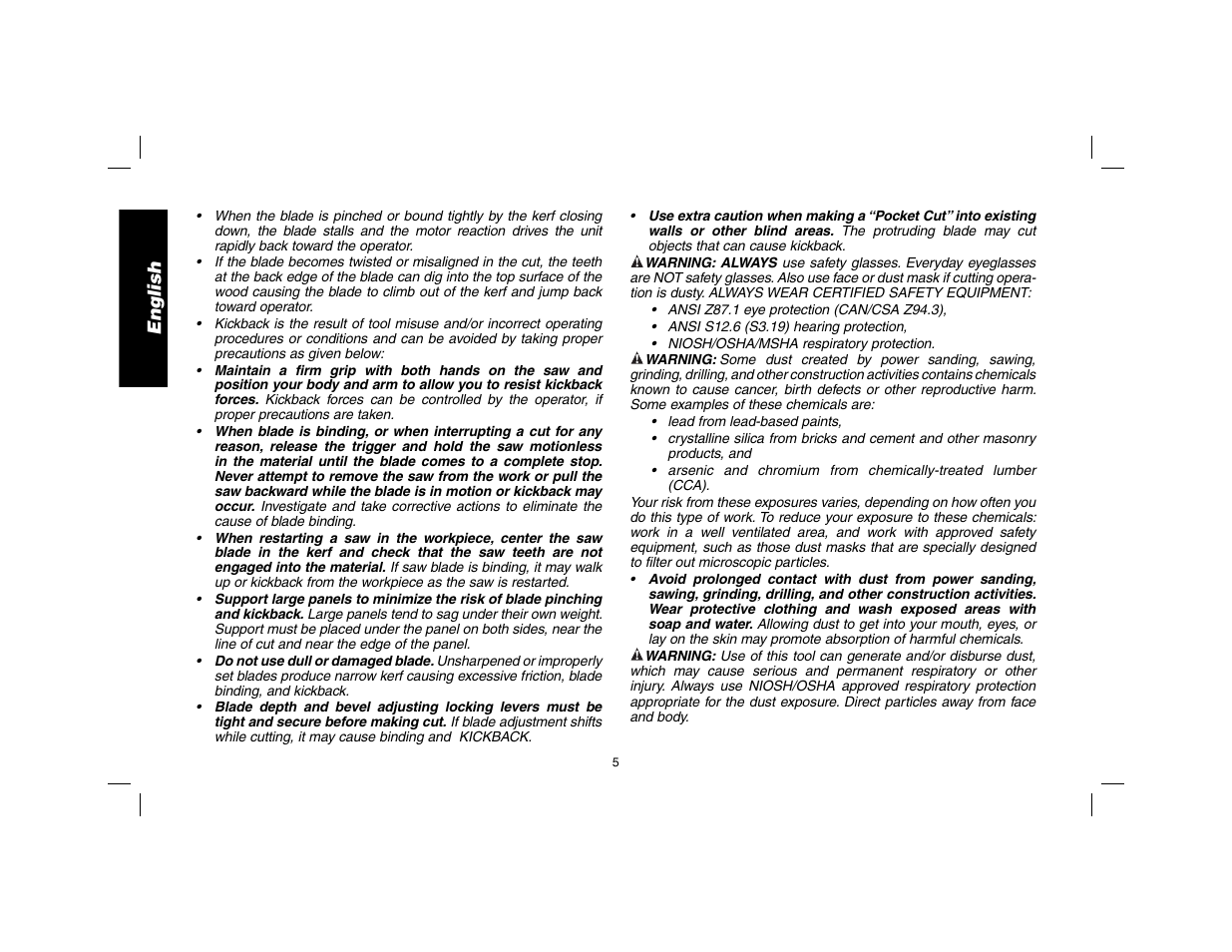 English | DeWalt DW9116 User Manual | Page 6 / 64