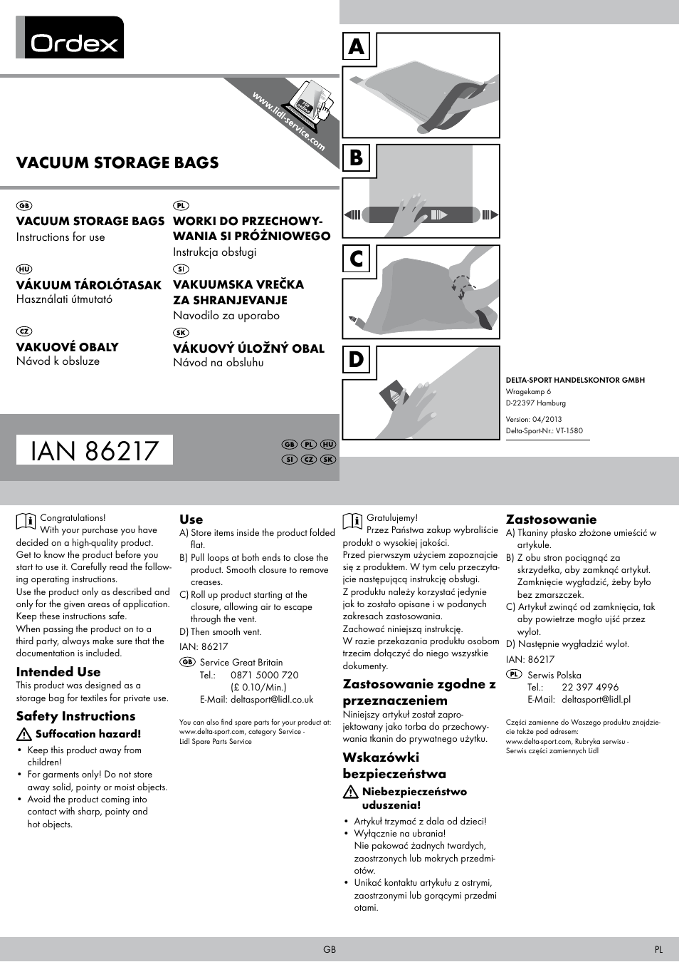 Ordex Vacuum Storage Bags User Manual | 2 pages