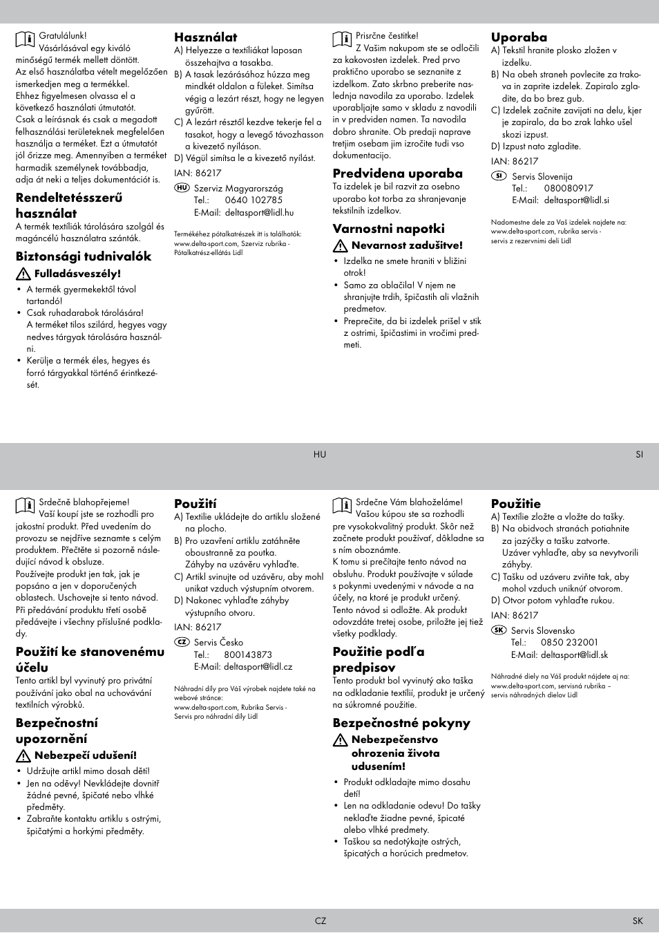 Použití ke stanovenému účelu, Bezpečnostní upozornění, Použití | Použitie podľa predpisov, Bezpečnostné pokyny, Použitie, Rendeltetésszerű használat, Biztonsági tudnivalók, Használat, Predvidena uporaba | Ordex Vacuum Storage Bags User Manual | Page 2 / 2