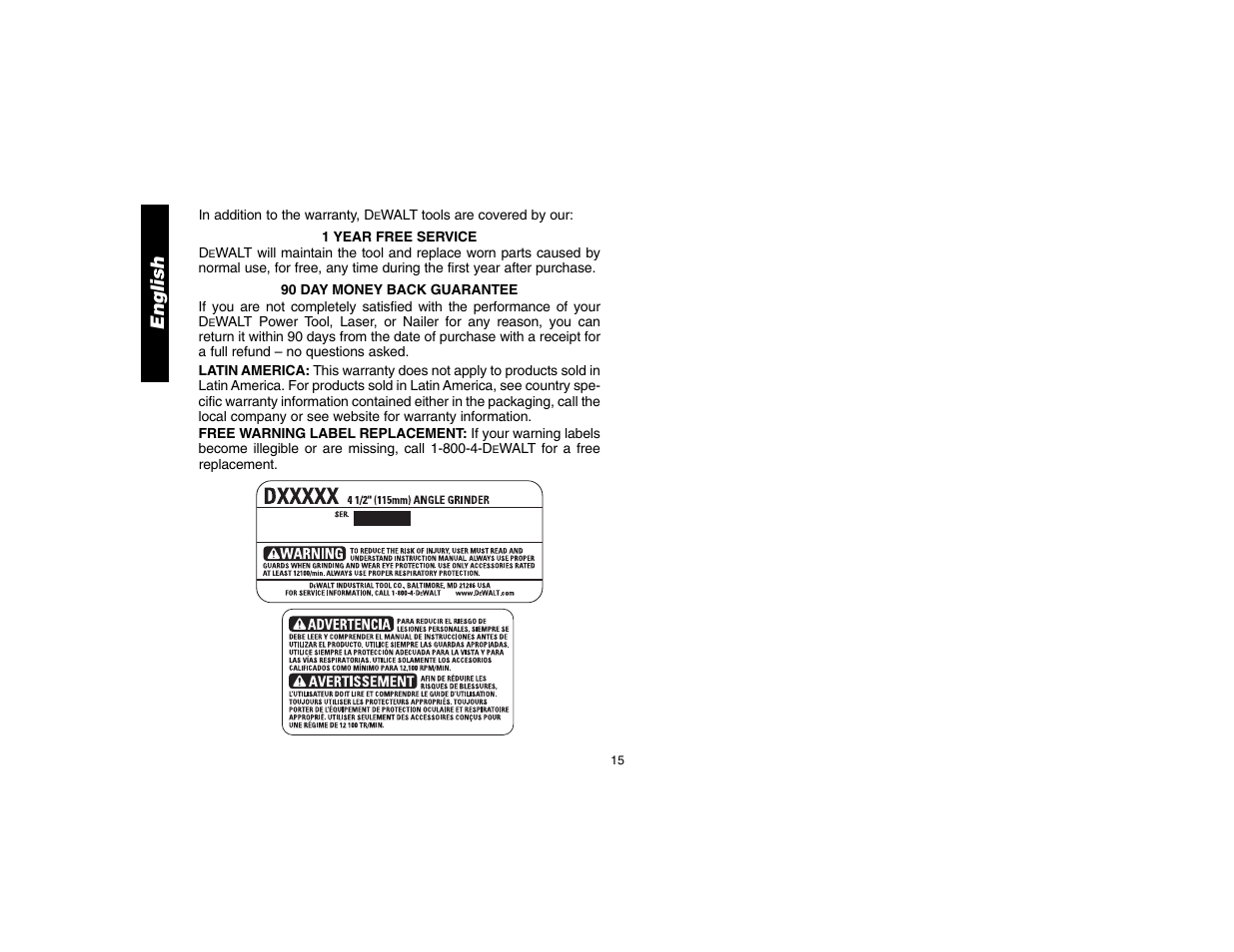 English | DeWalt D28112 User Manual | Page 16 / 52