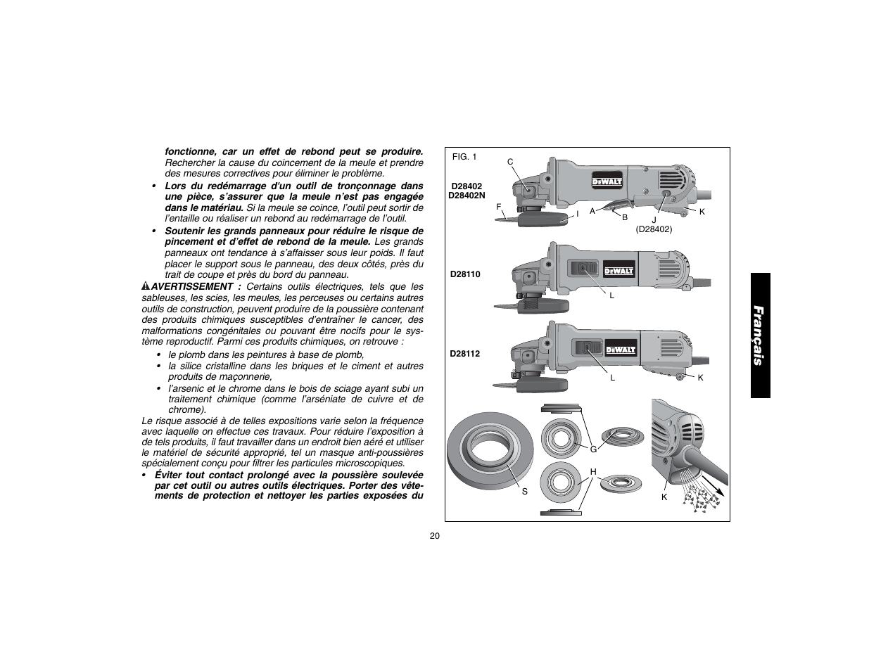 Français | DeWalt D28112 User Manual | Page 21 / 52