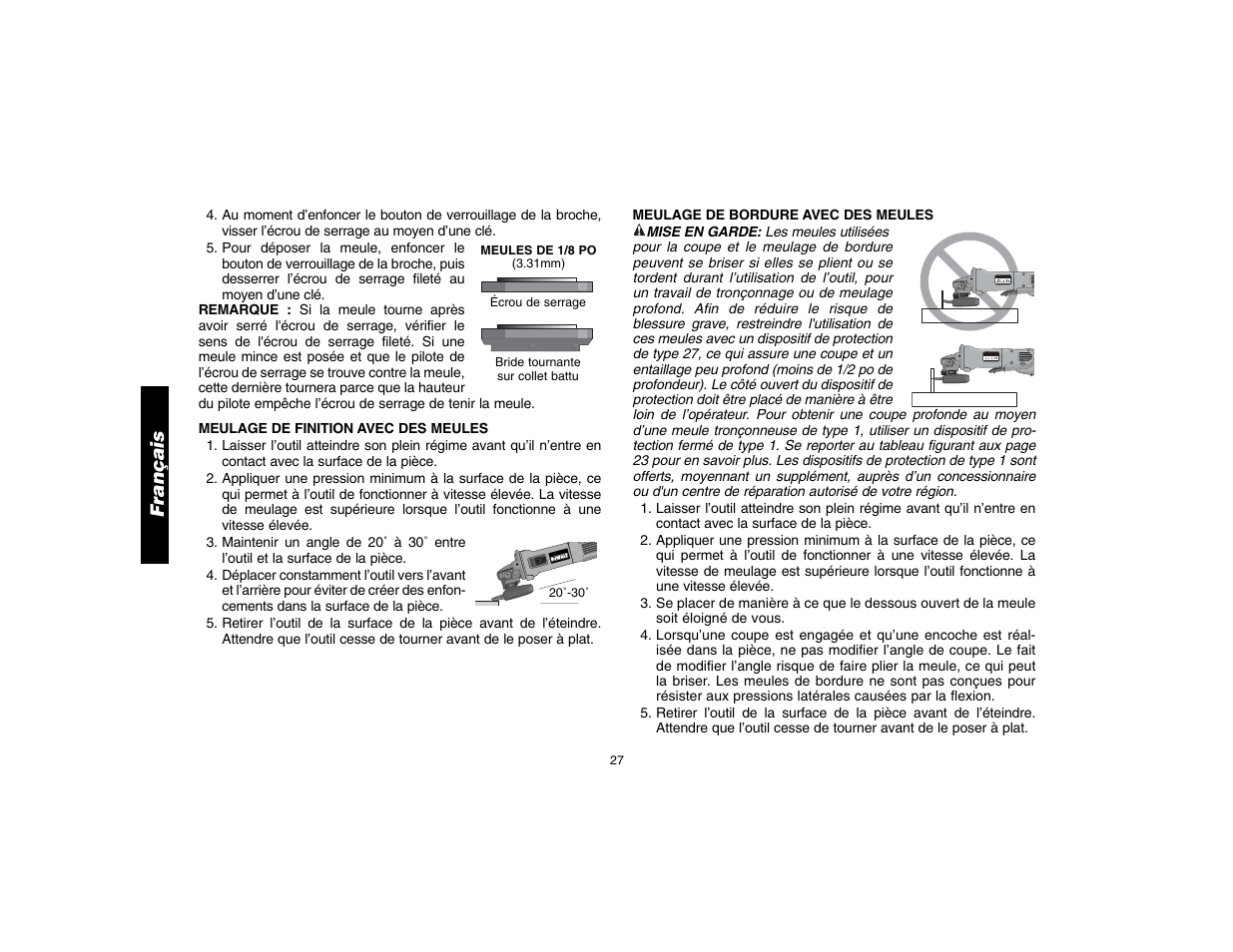 Français | DeWalt D28112 User Manual | Page 28 / 52