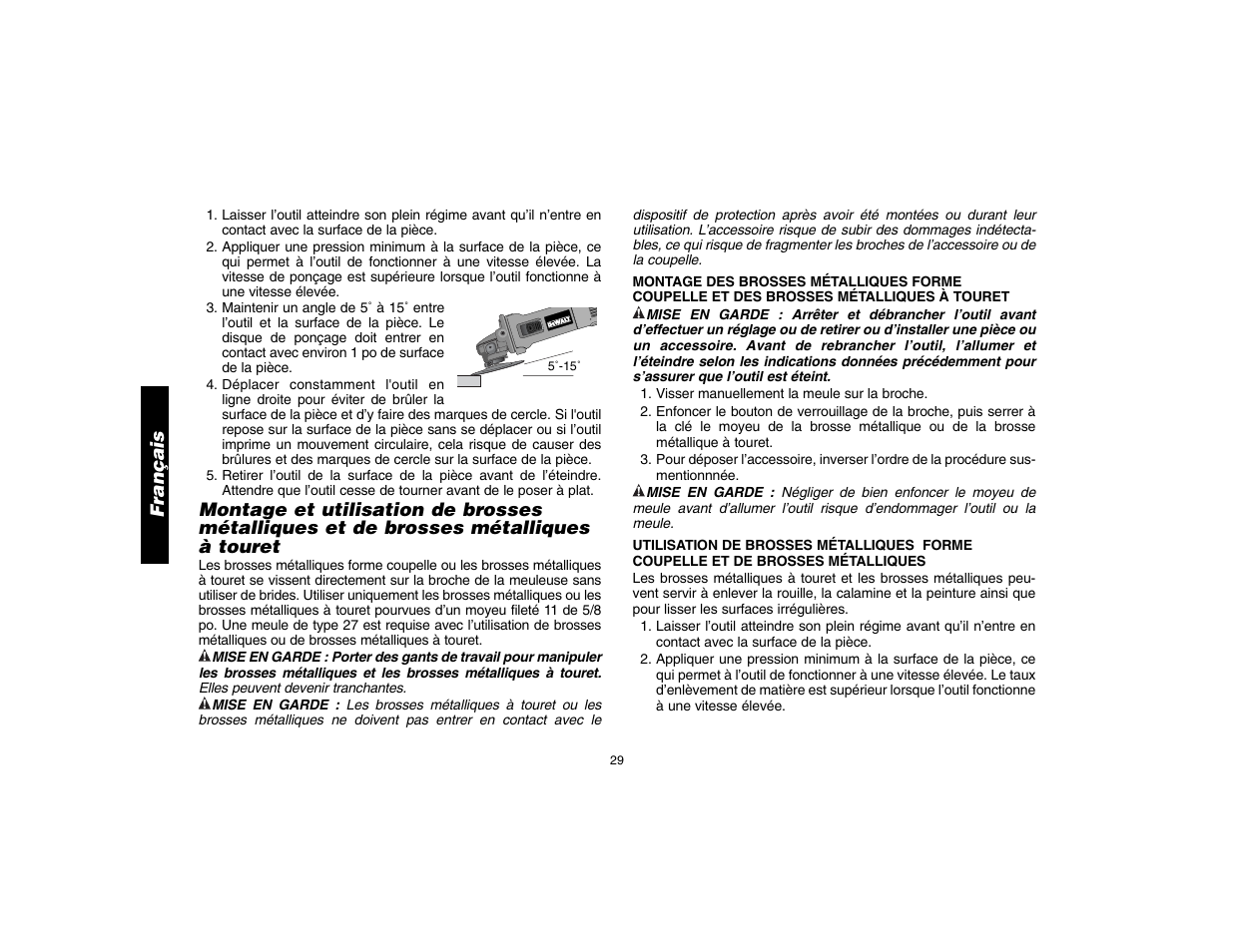 Français | DeWalt D28112 User Manual | Page 30 / 52