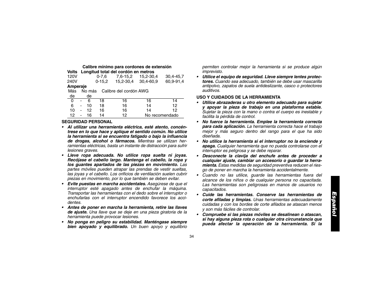Español | DeWalt D28112 User Manual | Page 35 / 52