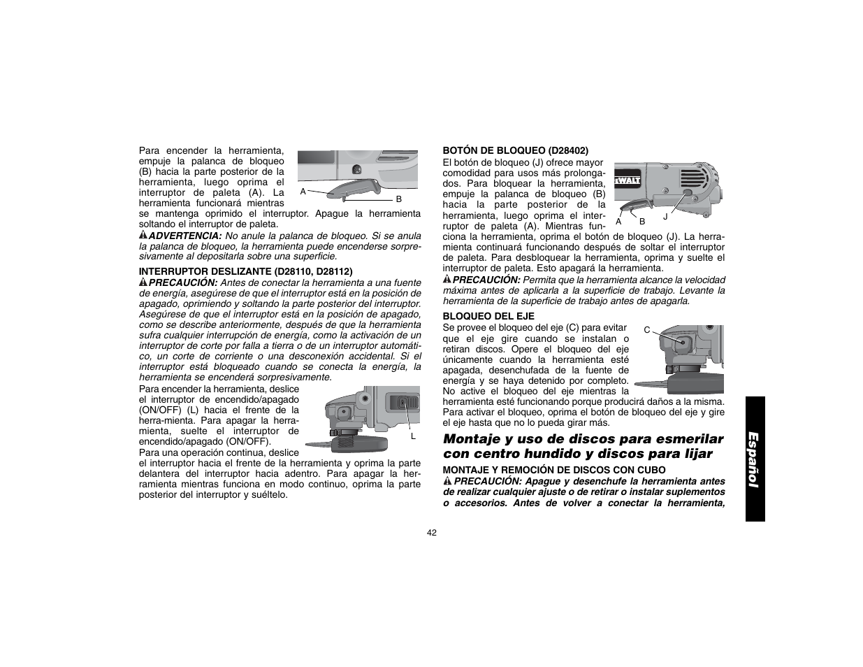 Español | DeWalt D28112 User Manual | Page 43 / 52