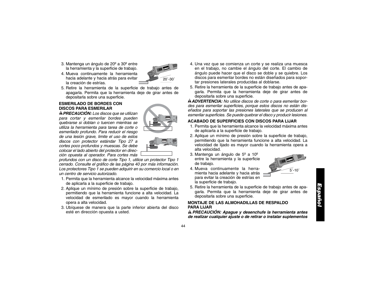 Español | DeWalt D28112 User Manual | Page 45 / 52