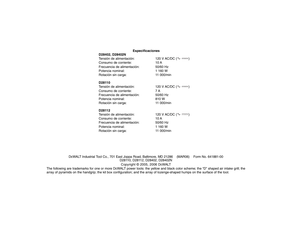 DeWalt D28112 User Manual | Page 52 / 52