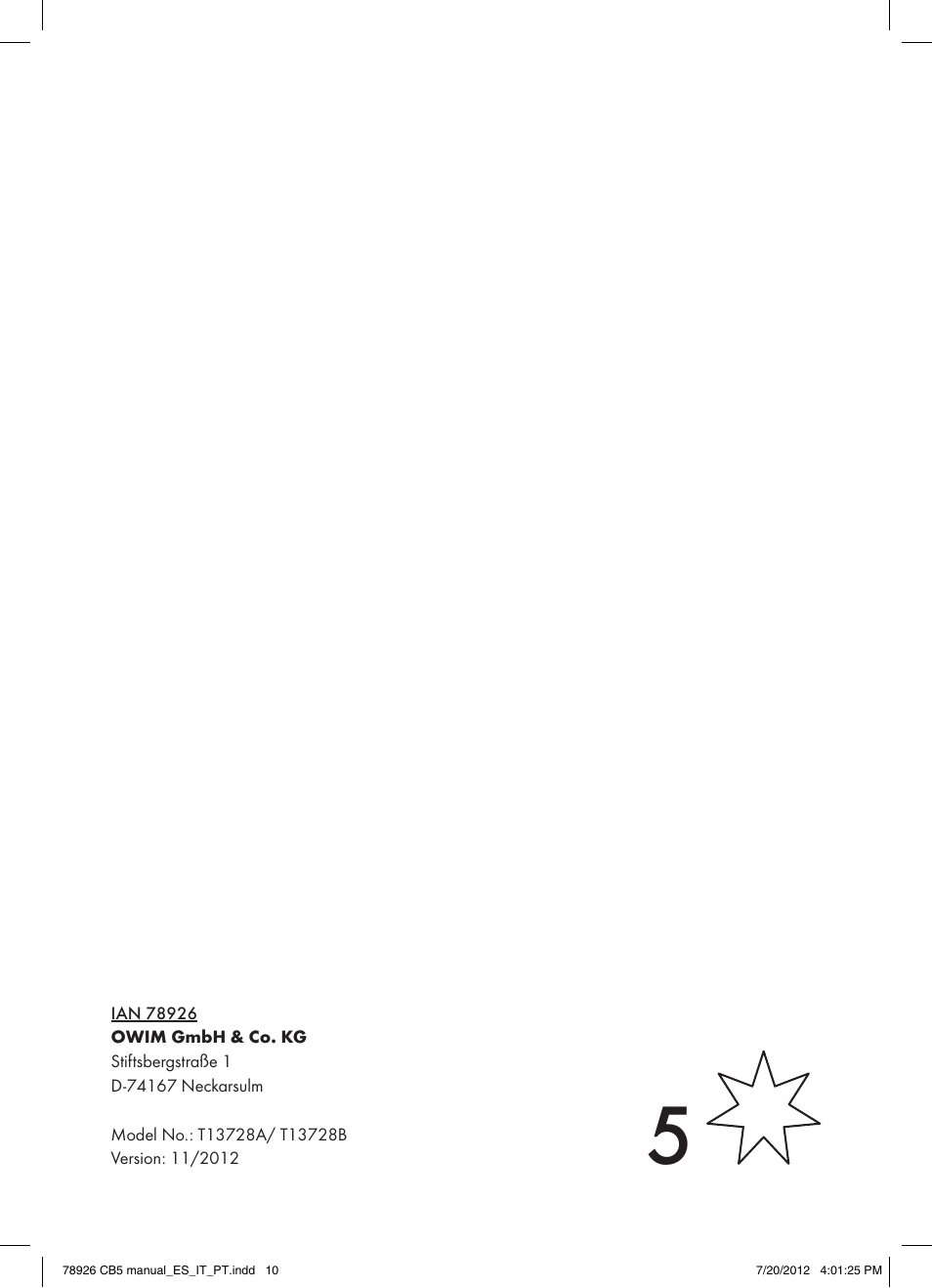 Ordex T13728A/T13728B User Manual | Page 10 / 10