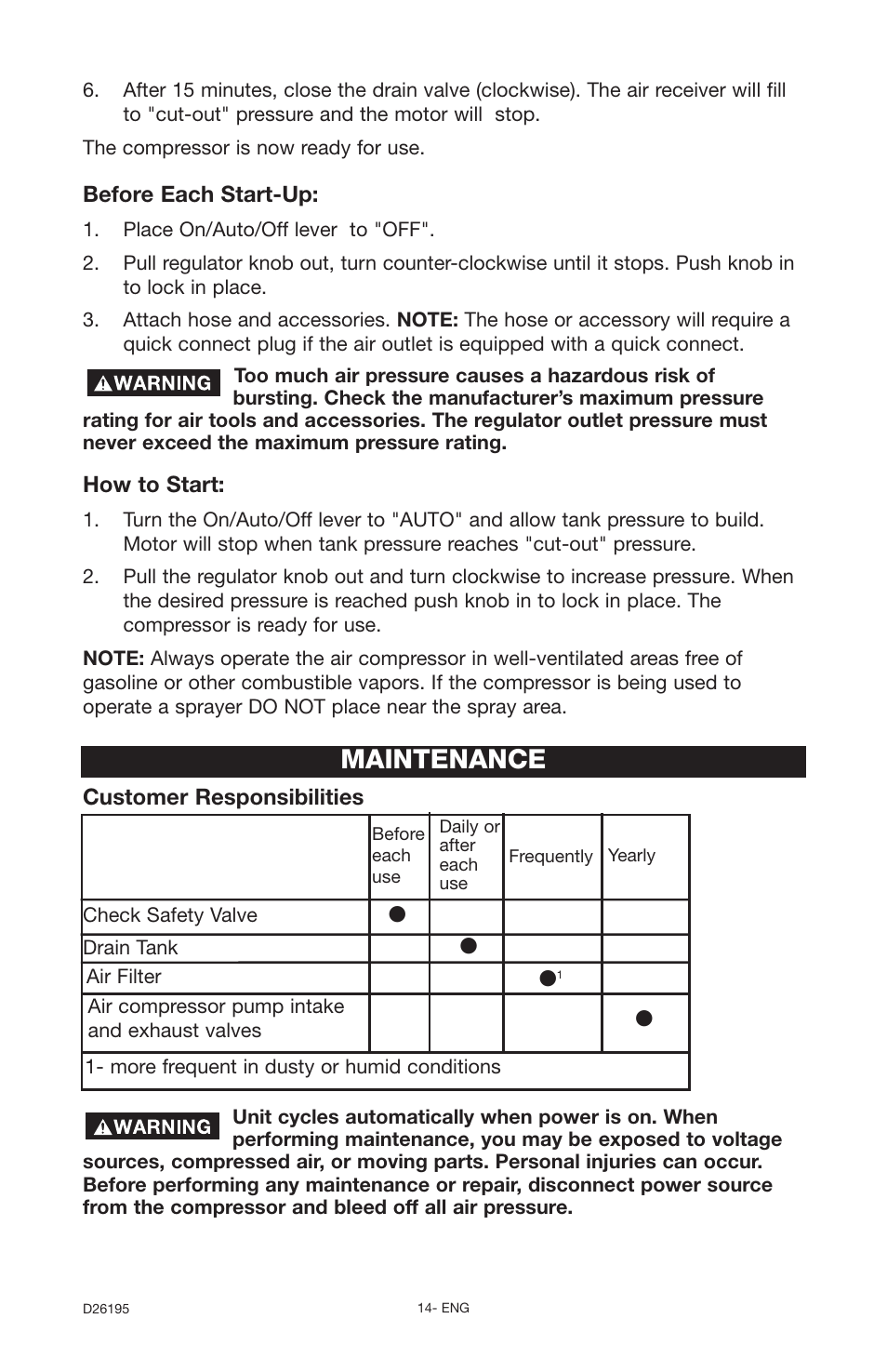 Maintenance | Delta Oil-Free 66-651 User Manual | Page 14 / 26