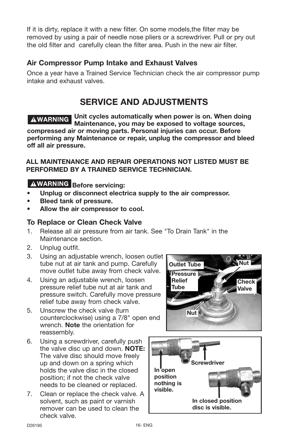 Service and adjustments | Delta Oil-Free 66-651 User Manual | Page 16 / 26