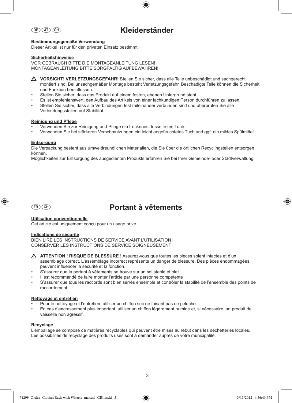 Kleiderständer, Portant à vêtements | Ordex T13828 User Manual | Page 4 / 6
