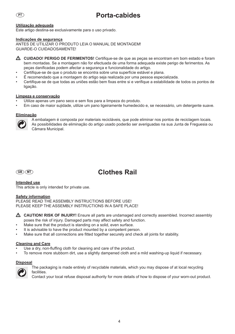 Porta-cabides, Clothes rail | Ordex T13828 User Manual | Page 5 / 7
