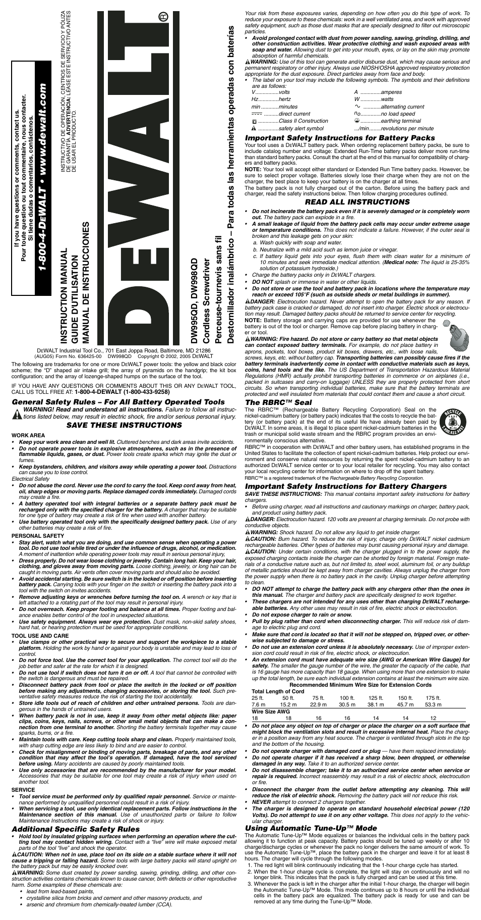 DeWalt DW998QD User Manual | 6 pages