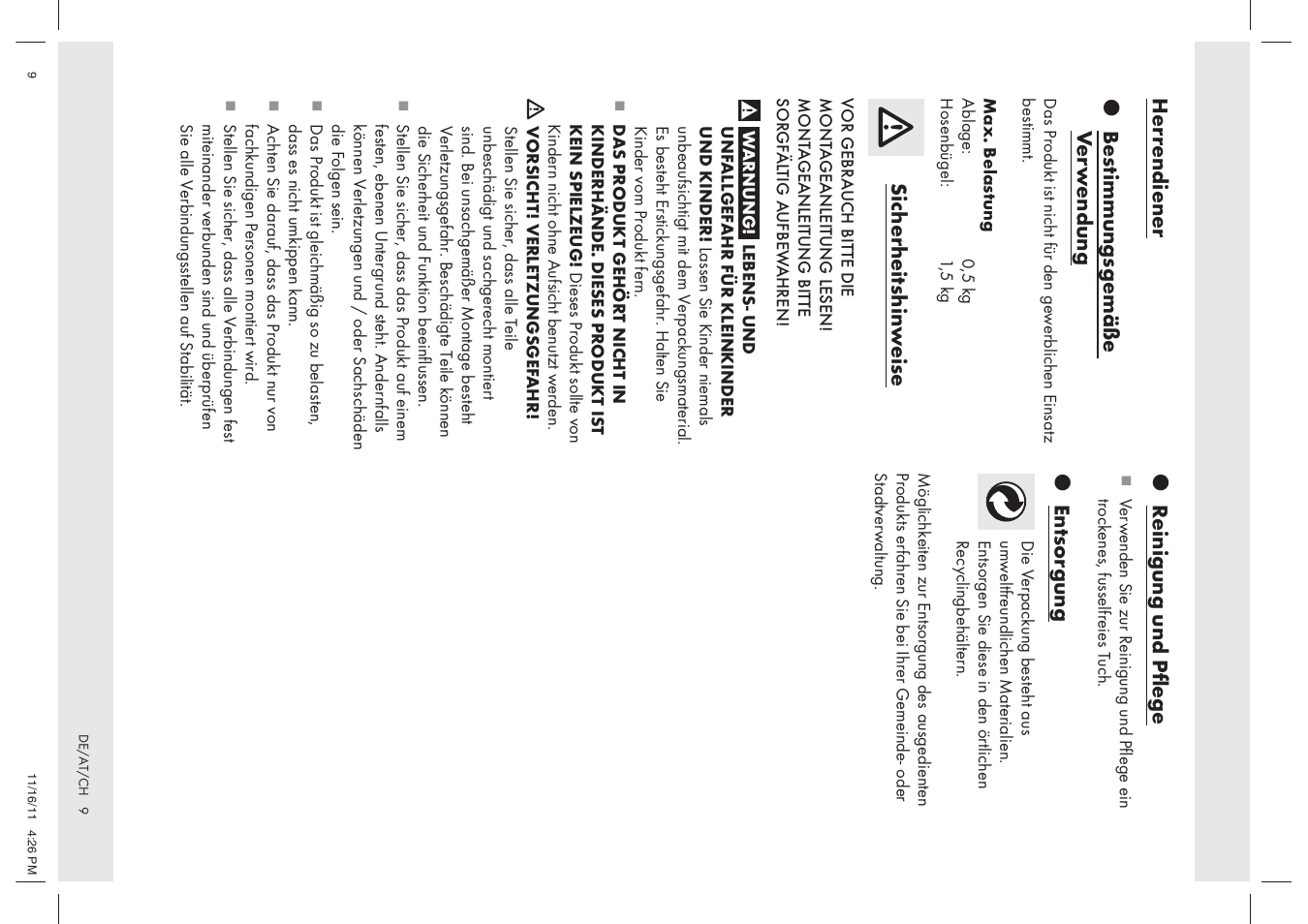 Herr endiener z bes timmungsgemäße v e rw endung, Sicherheitshin w eise, Z reinigung und pﬂege | Z entsor gung | Ordex Z9327 User Manual | Page 9 / 11