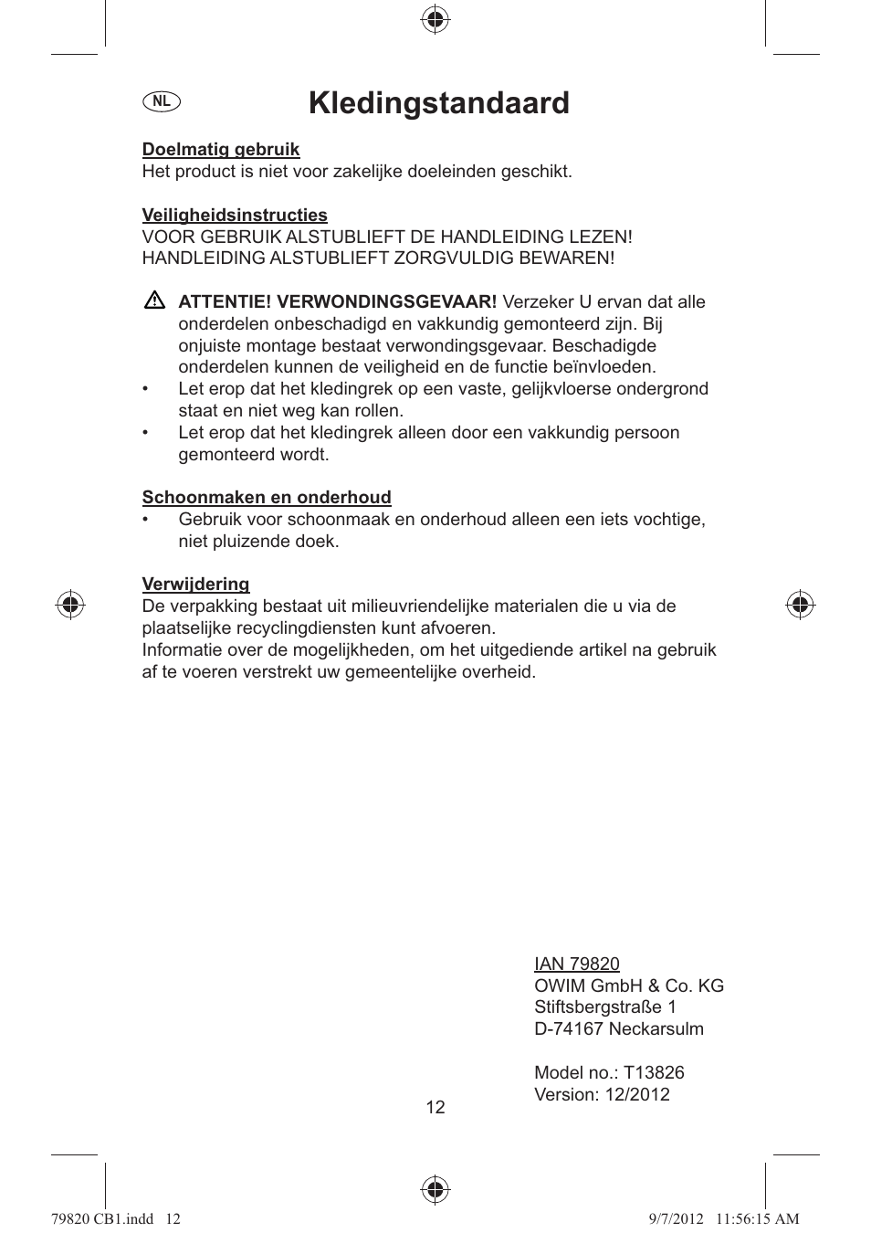 Kledingstandaard | Ordex T13826 User Manual | Page 12 / 12