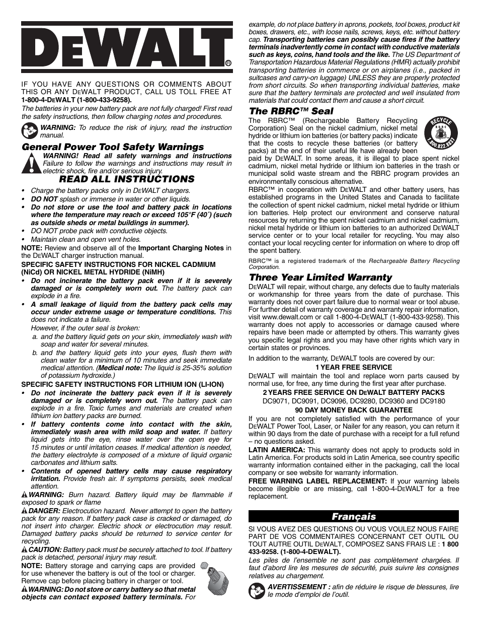 DeWalt RBRC DC9094 User Manual | 4 pages