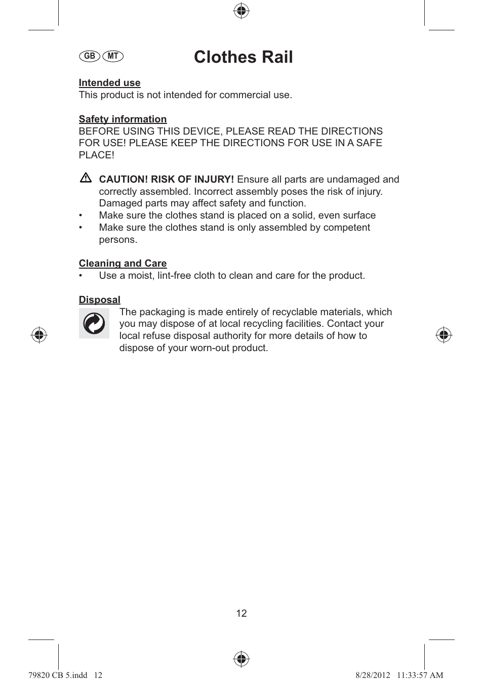 Clothes rail | Ordex T13826 User Manual | Page 12 / 13